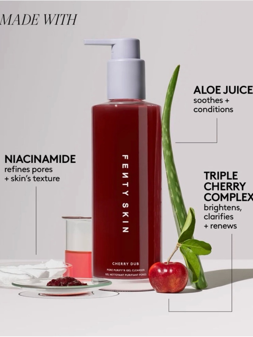Fenty Beauty Cherry Dub Gel Cleanser - Red & White